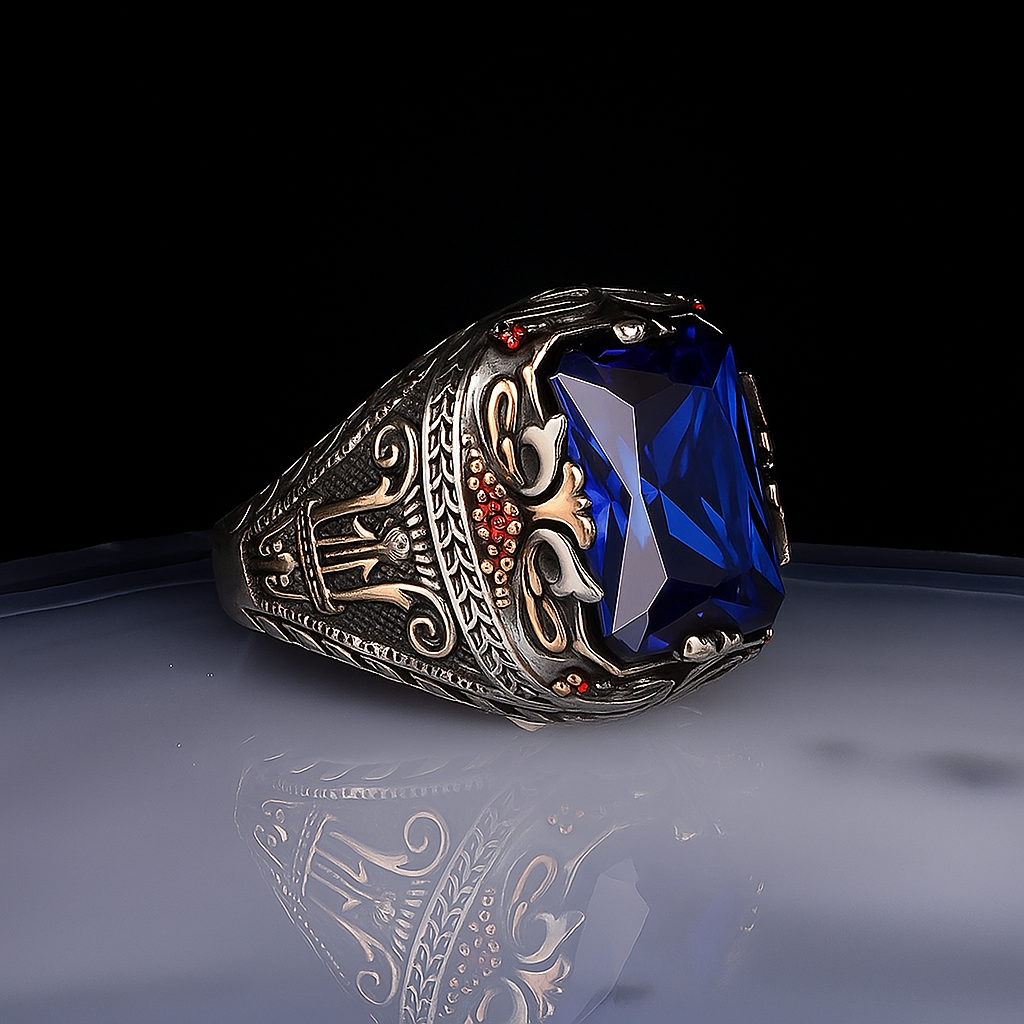 Lacivert Zirkon Taşlı Gümüş Yüzük