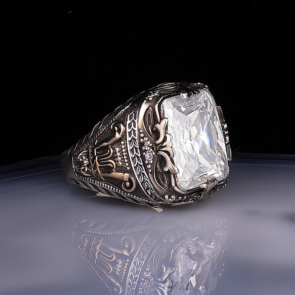 Beyaz Zirkon Taşlı Gümüş Yüzük