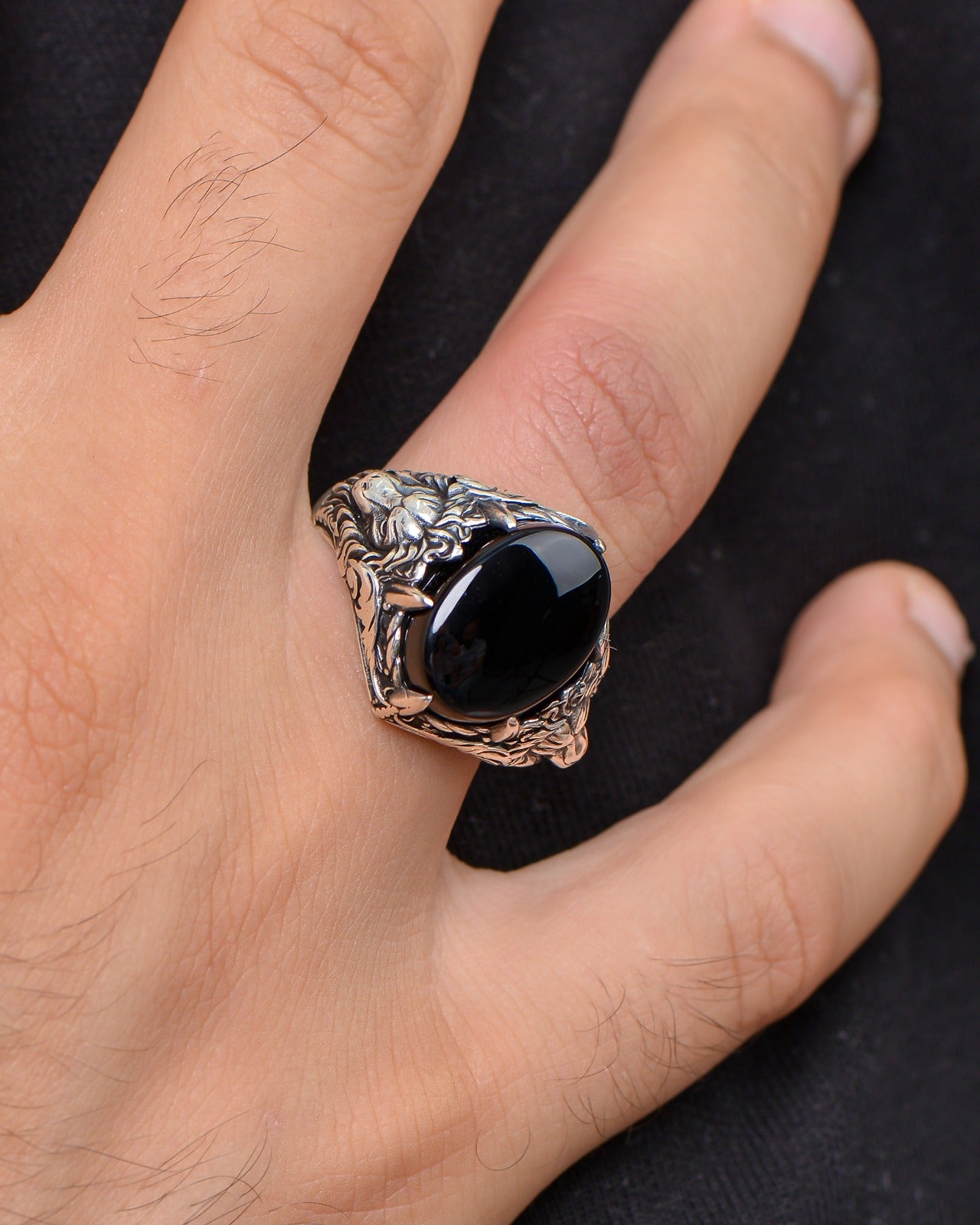 Aslan Motifli Taşlı Erkek Yüzük (PS-002)