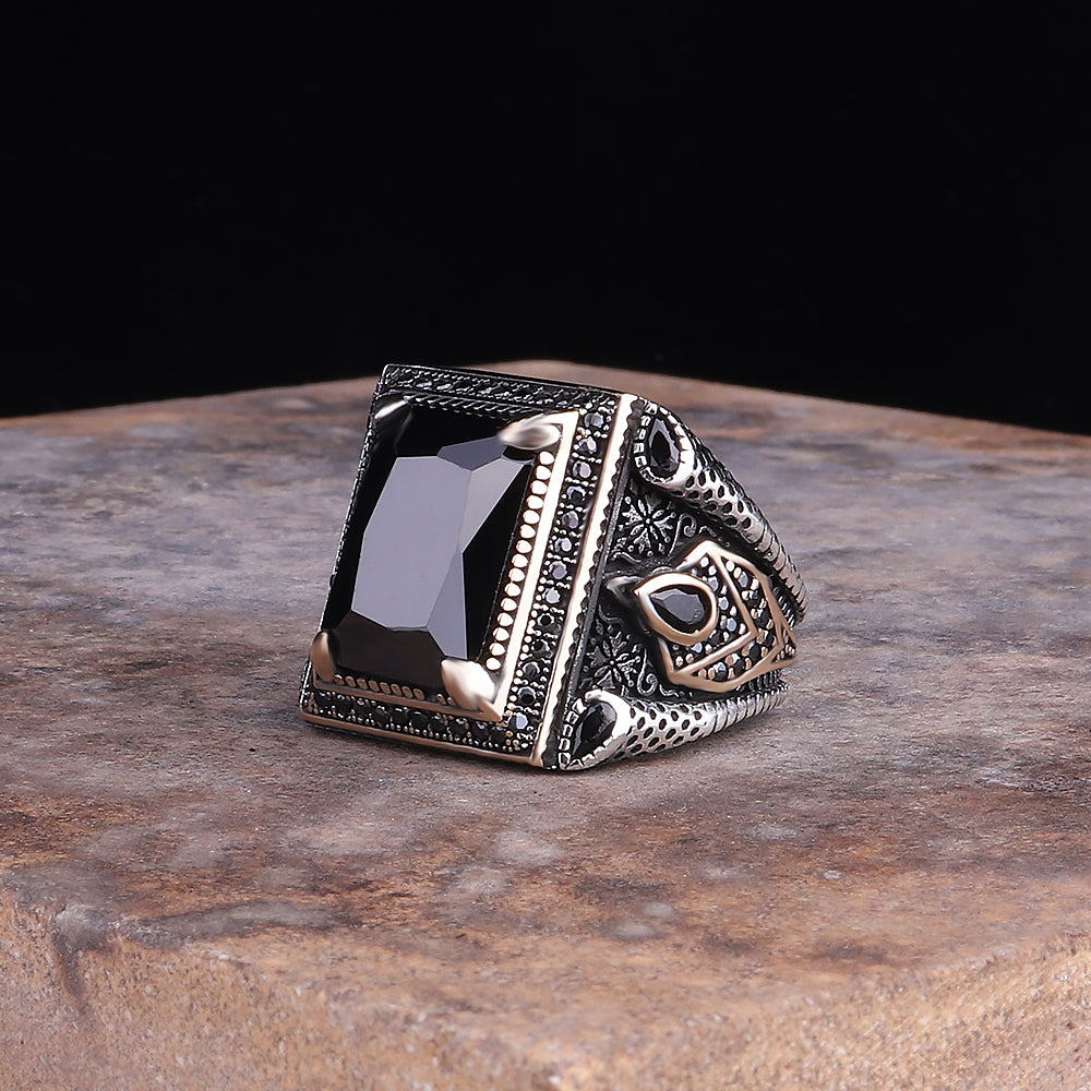 Siyah Zirkon Taşlı Erkek Yüzük (YY-041)