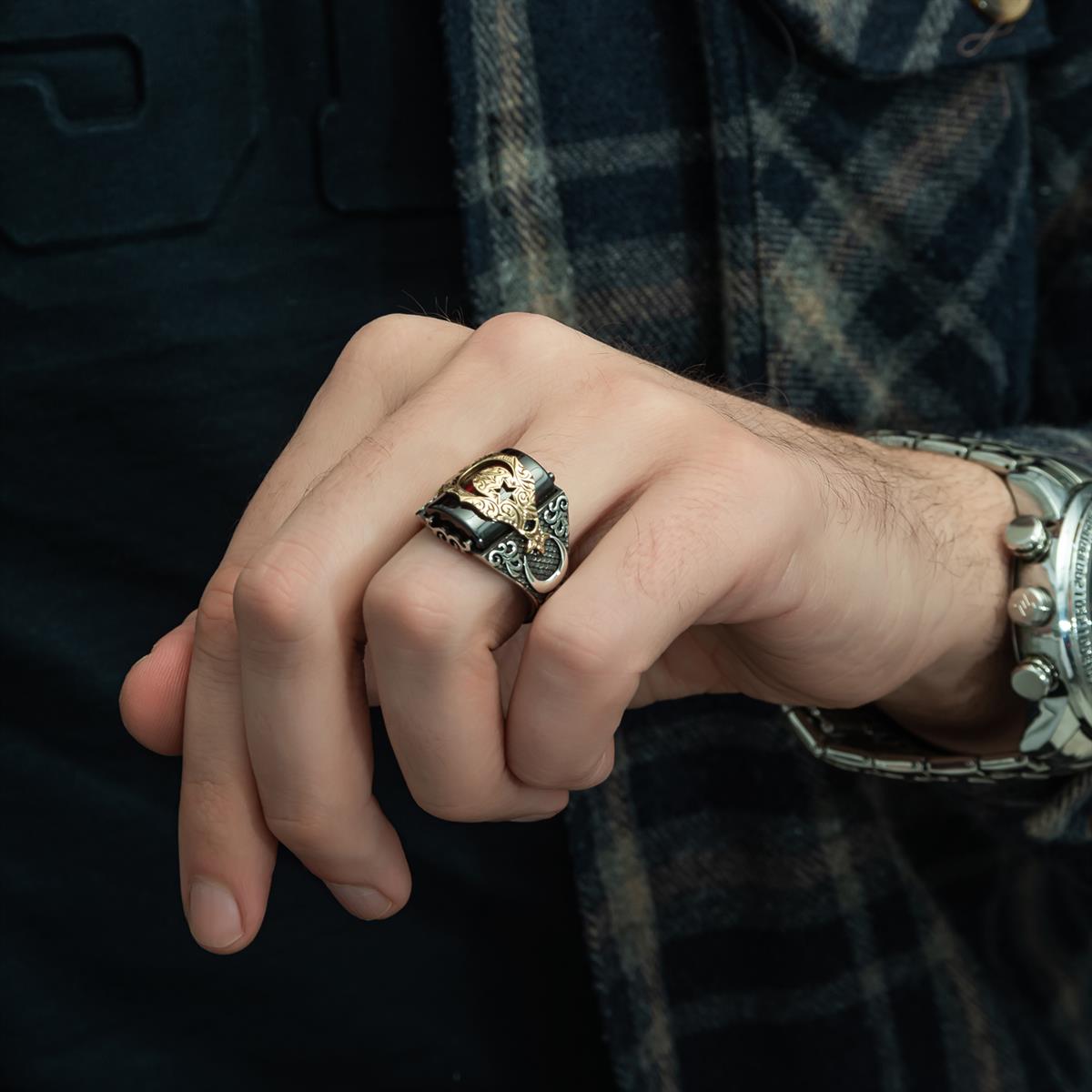 Ay Yıldızlı Kemerli Erkek Yüzük (YY-006)