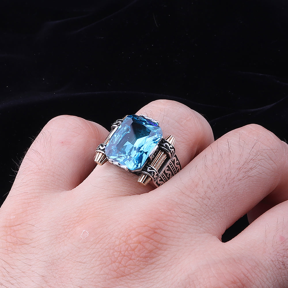 Aqua Marin Taşlı Erkek Yüzük (YY-001)