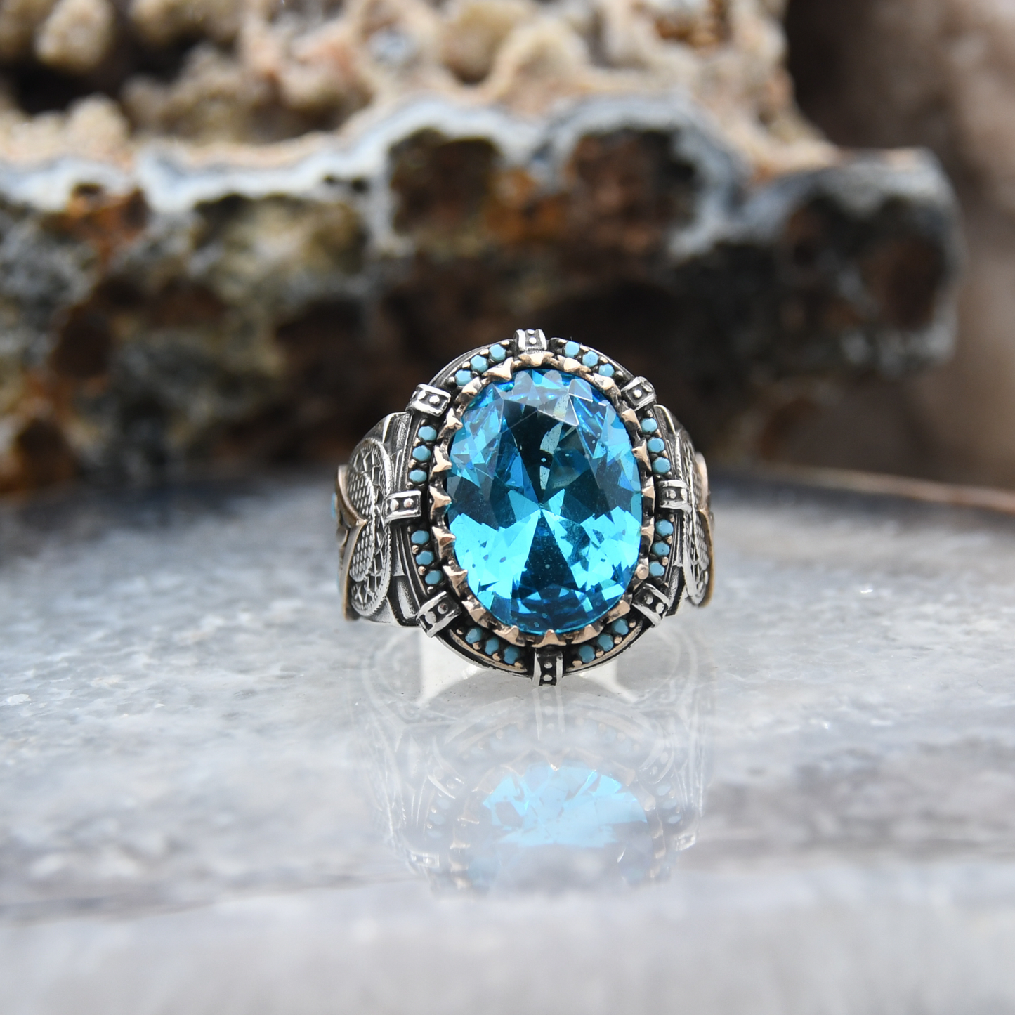 Aquamarine Taşlı Gümüş Yüzük