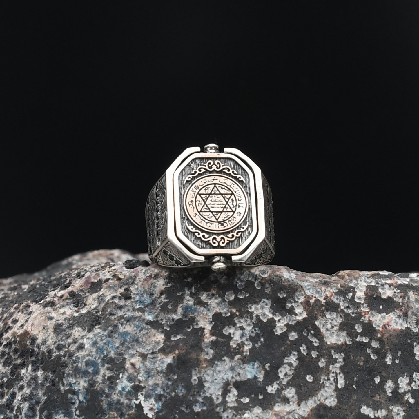 Ay Yıldızlı Ve Süleyman Mühürlü Gümüş Yüzük