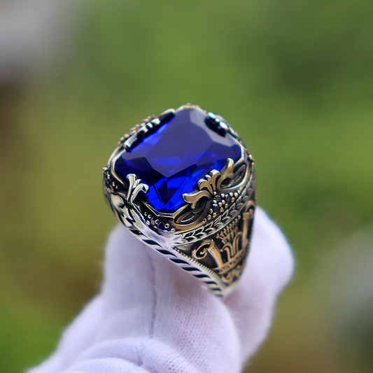 Lacivert Zirkon Taşlı Gümüş Yüzük