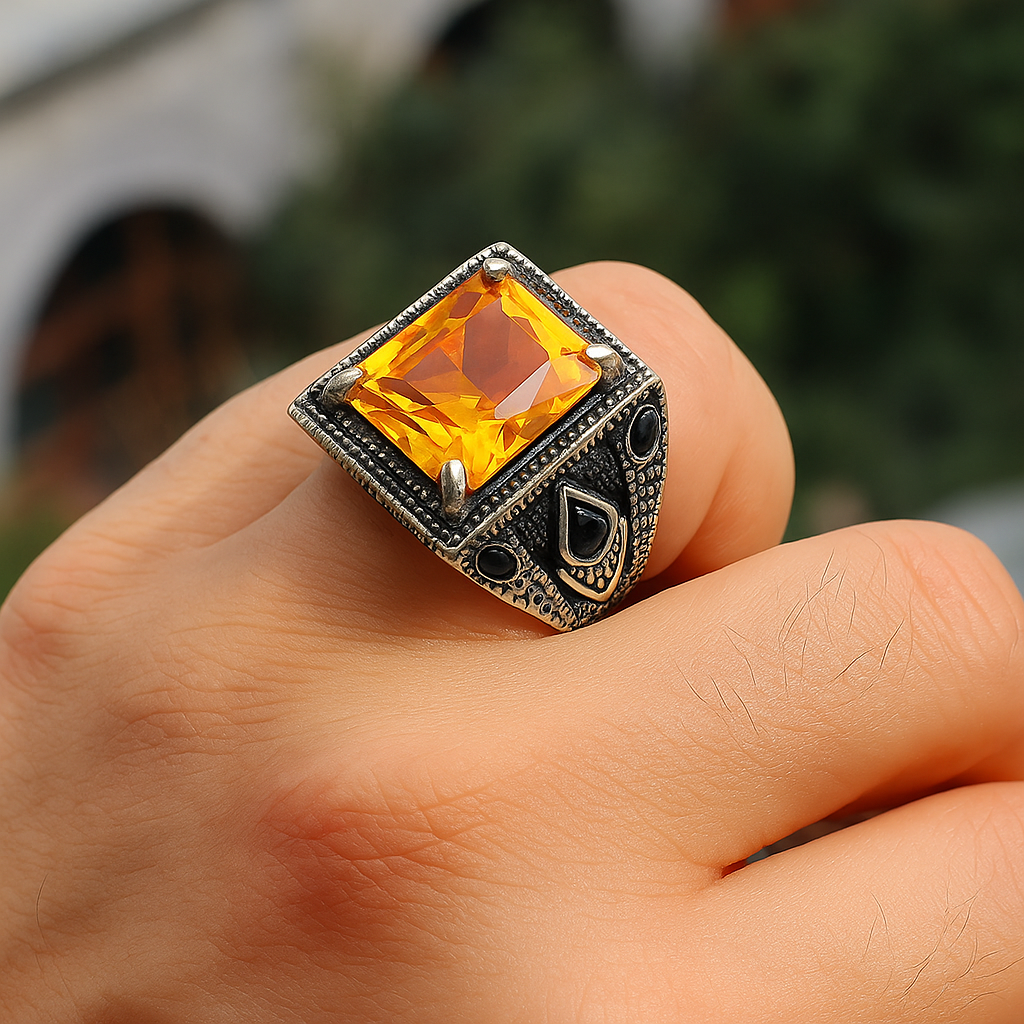 Sitrin Taşlı Gümüş Yüzük