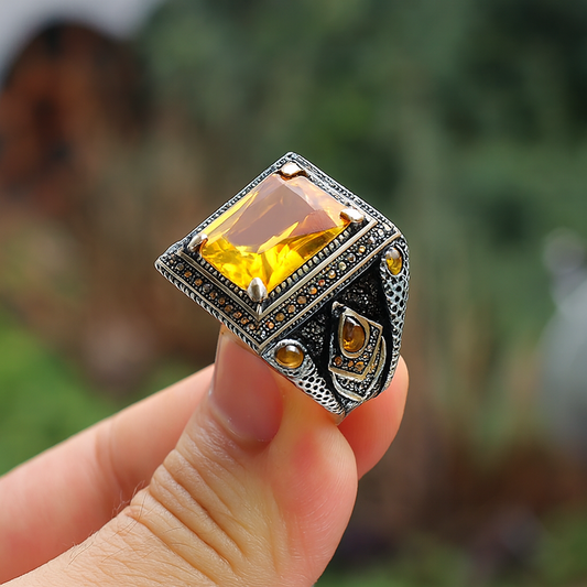 Sitrin Taşlı Gümüş Yüzük