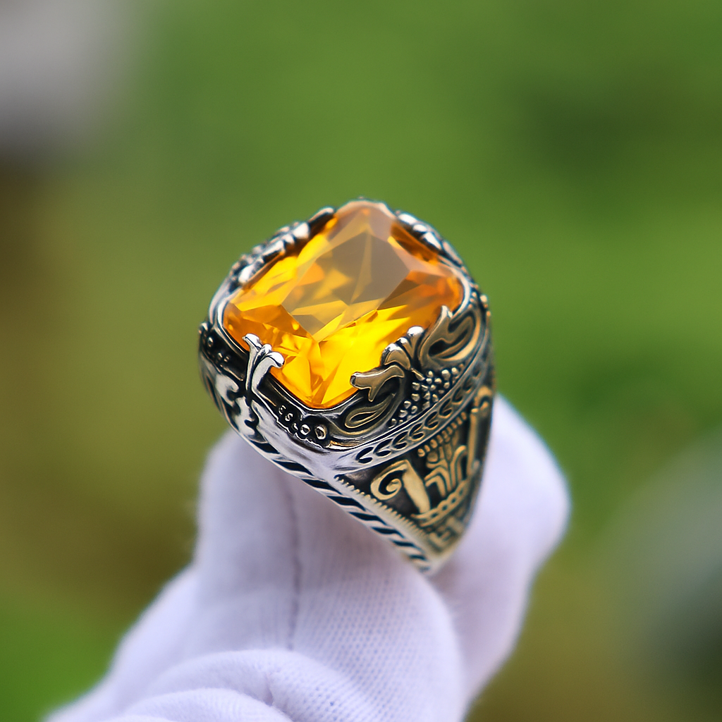 Sitrin Taşlı Gümüş Yüzük