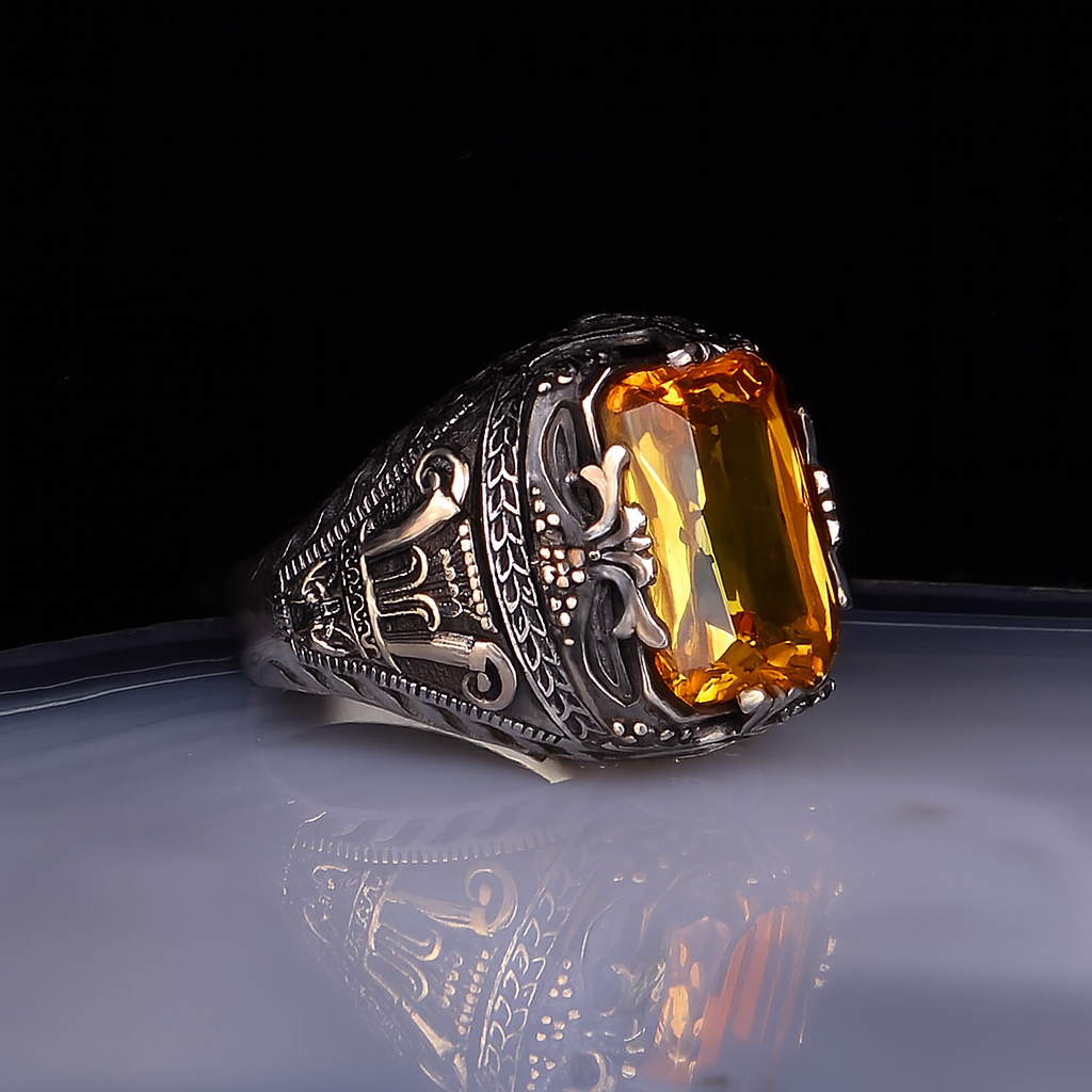 Sitrin Taşlı Gümüş Yüzük