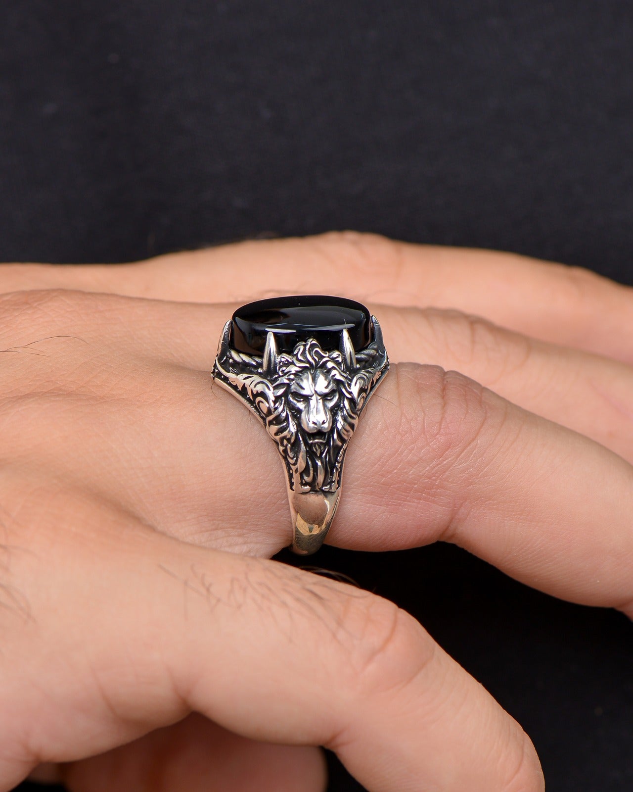 Aslan Motifli Taşlı Erkek Yüzük (PS-002)