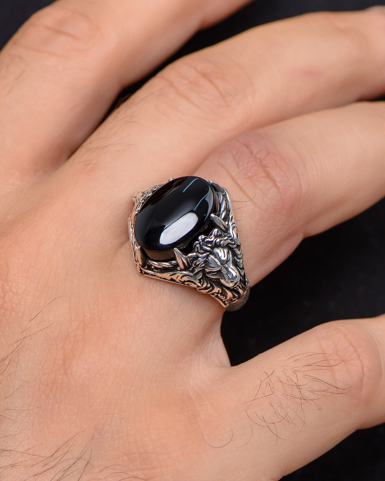 Aslan Motifli Taşlı Erkek Yüzük (PS-002)