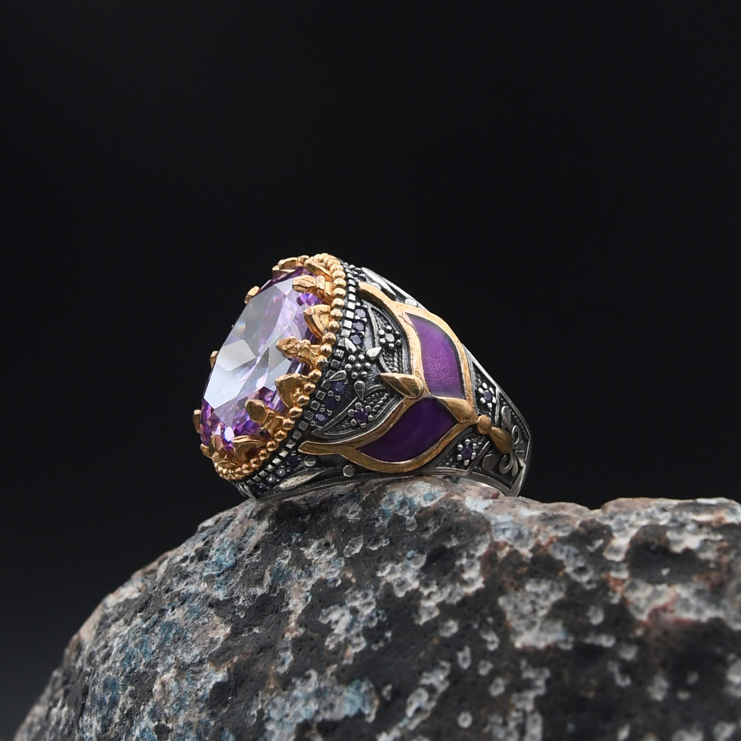 Ametist Taşlı Gümüş Yüzük
