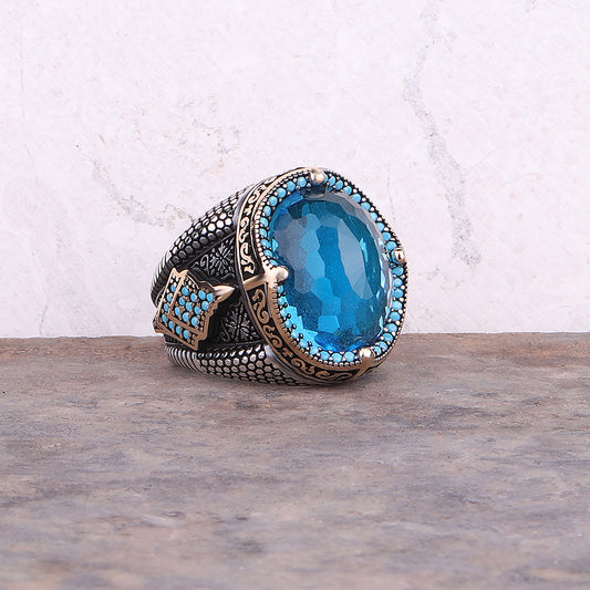 Mavi Topaz Taşlı Erkek Yüzük (YY-028)