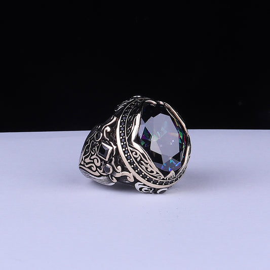 Mistik Topaz Taşlı Erkek Gümüş Yüzük (YY-029)