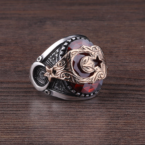 Ay Yıldızlı 925 Ayar Gümüş Erkek Yüzük