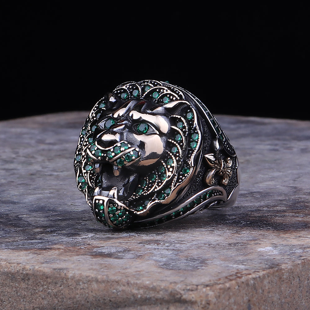 Aslan Motifli 925 Ayar Gümüş Erkek Yüzük (YY-002)