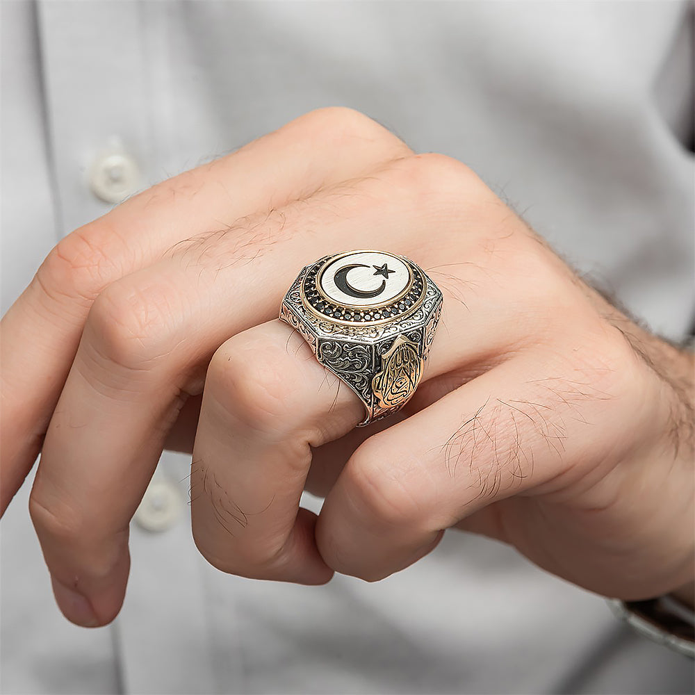 Ay Yıldızlı Gümüş Yüzük