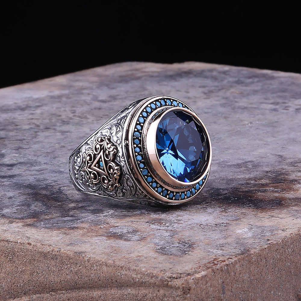 Aquamarine Taşlı Yuvarlak Gümüş Yüzük