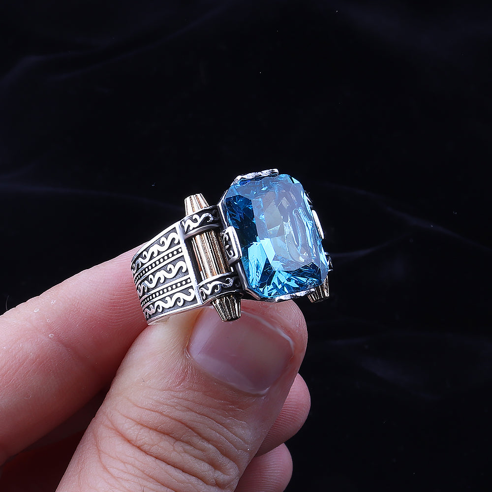 Aqua Marin Taşlı Erkek Yüzük (YY-001)