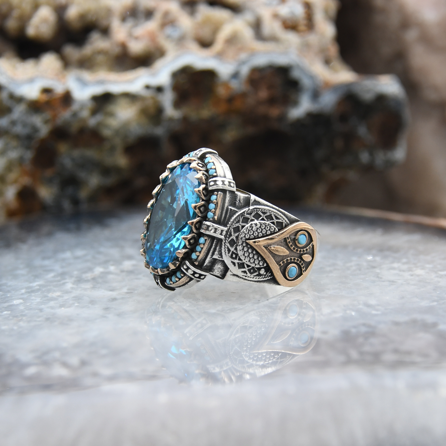 Aquamarine Taşlı Gümüş Yüzük