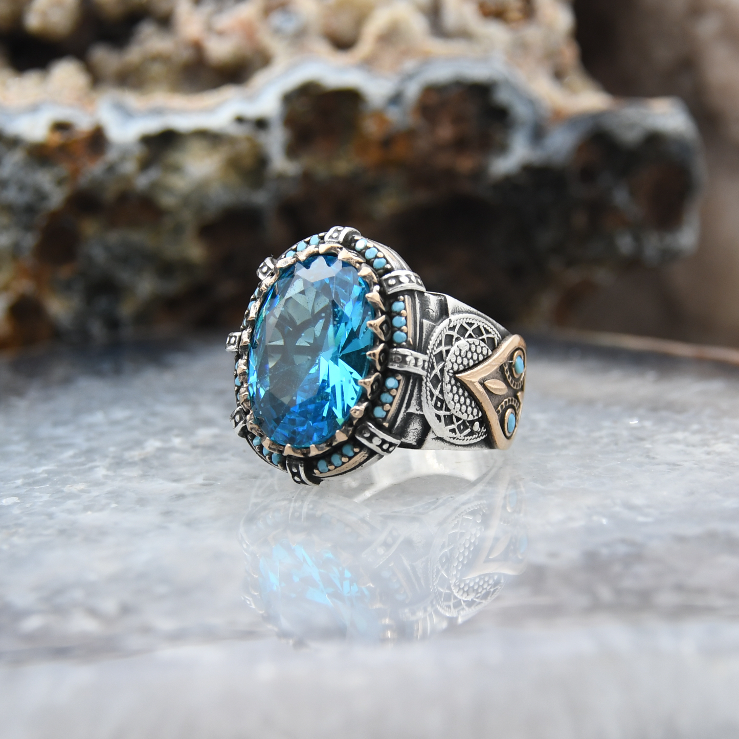 Aquamarine Taşlı Gümüş Yüzük