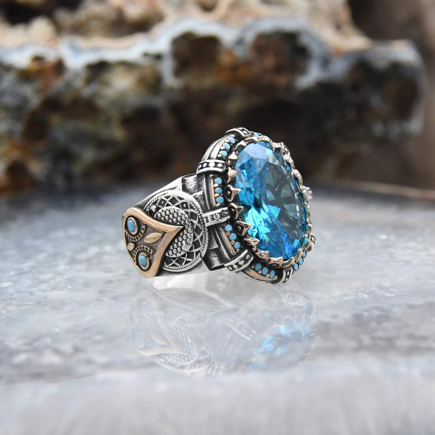 Aquamarine Taşlı Gümüş Yüzük