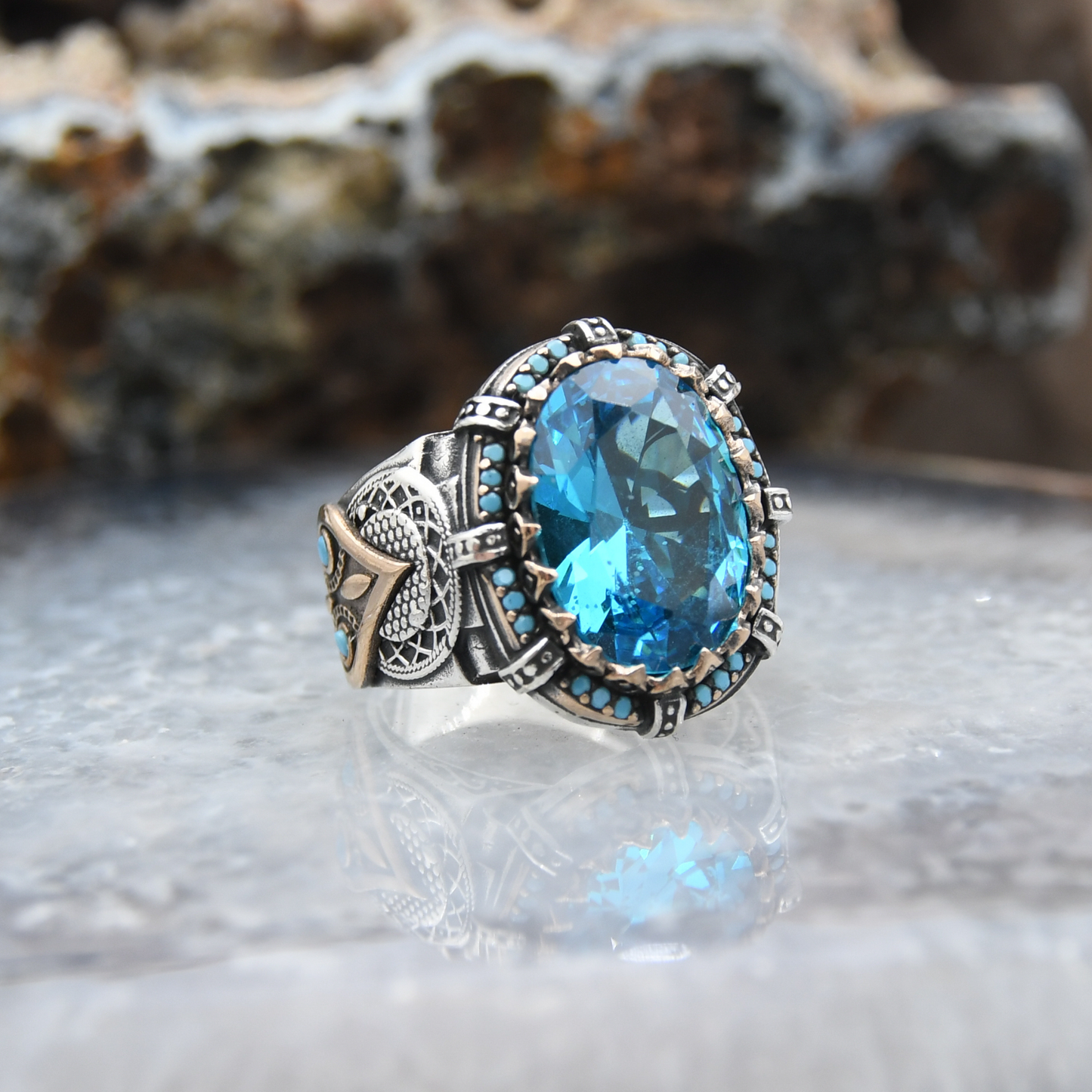 Aquamarine Taşlı Gümüş Yüzük