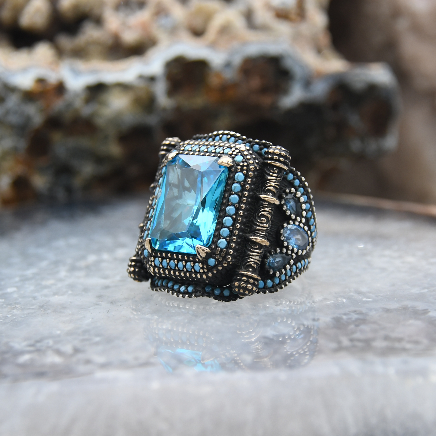 Aquamarine Taşlı Gümüş Yüzük