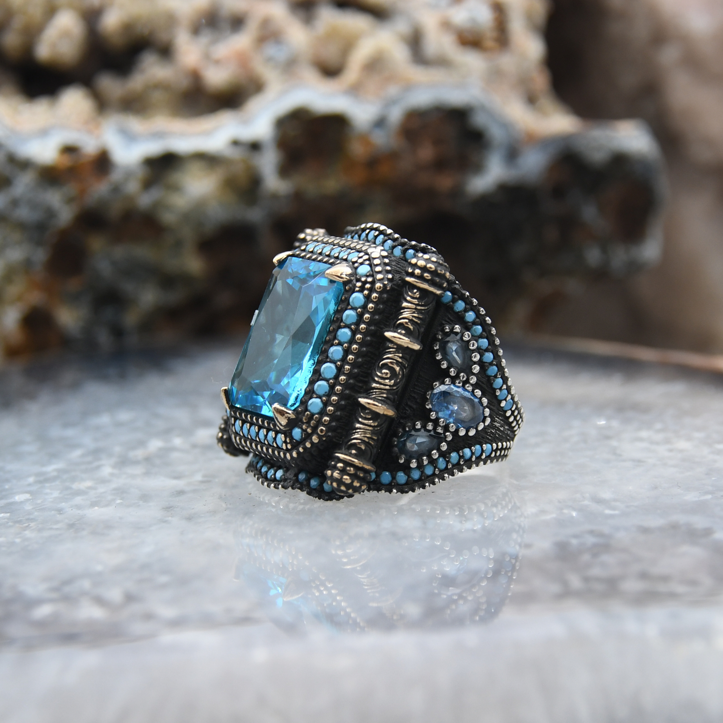 Aquamarine Taşlı Gümüş Yüzük