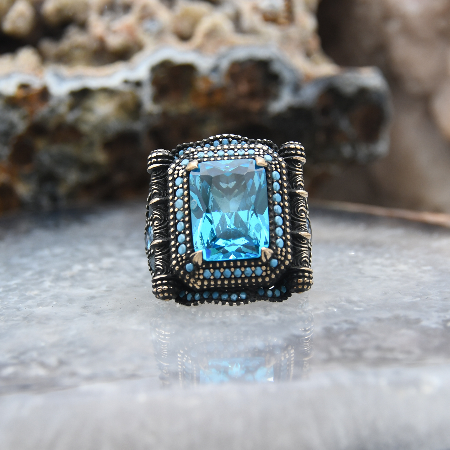 Aquamarine Taşlı Gümüş Yüzük