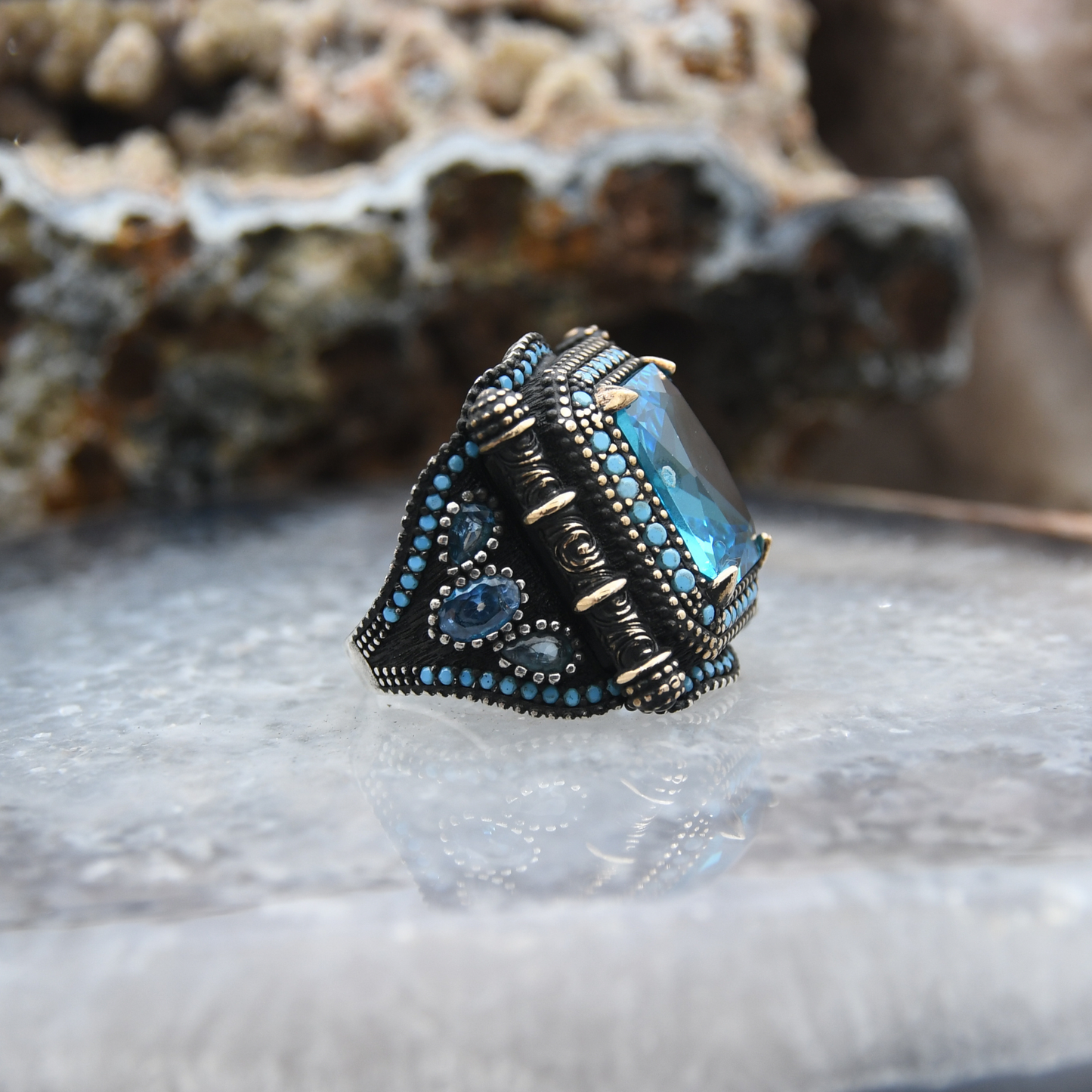 Aquamarine Taşlı Gümüş Yüzük