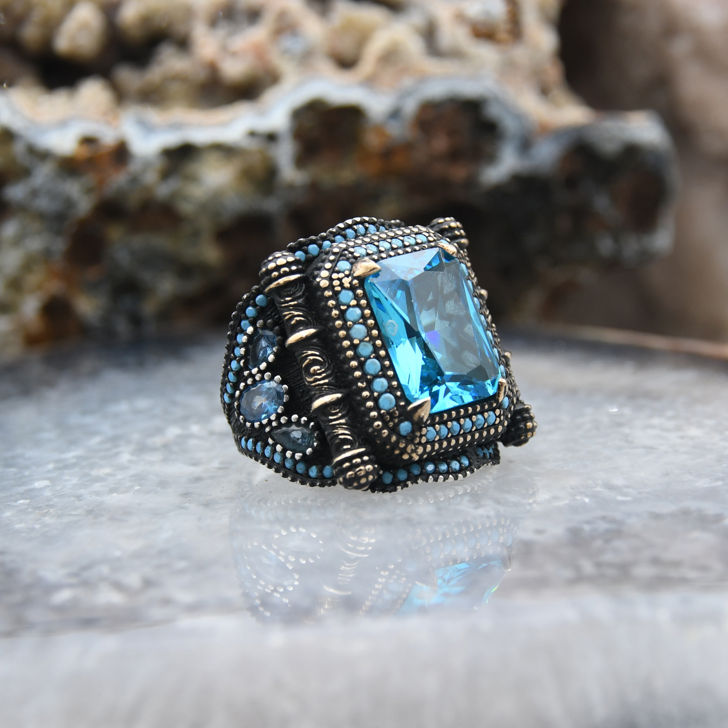 Aquamarine Taşlı Gümüş Yüzük