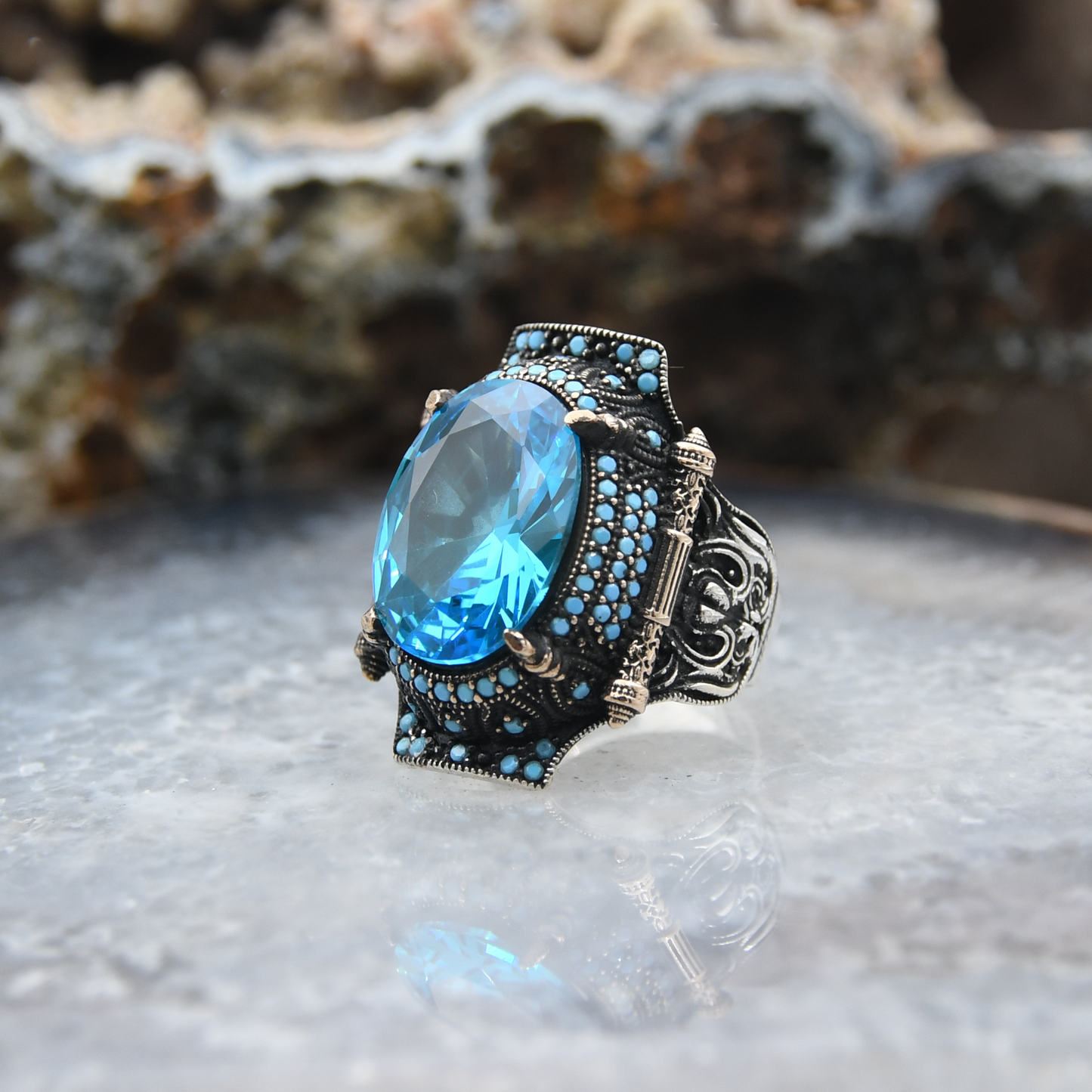 Aquamarine Taşlı Gümüş Yüzük