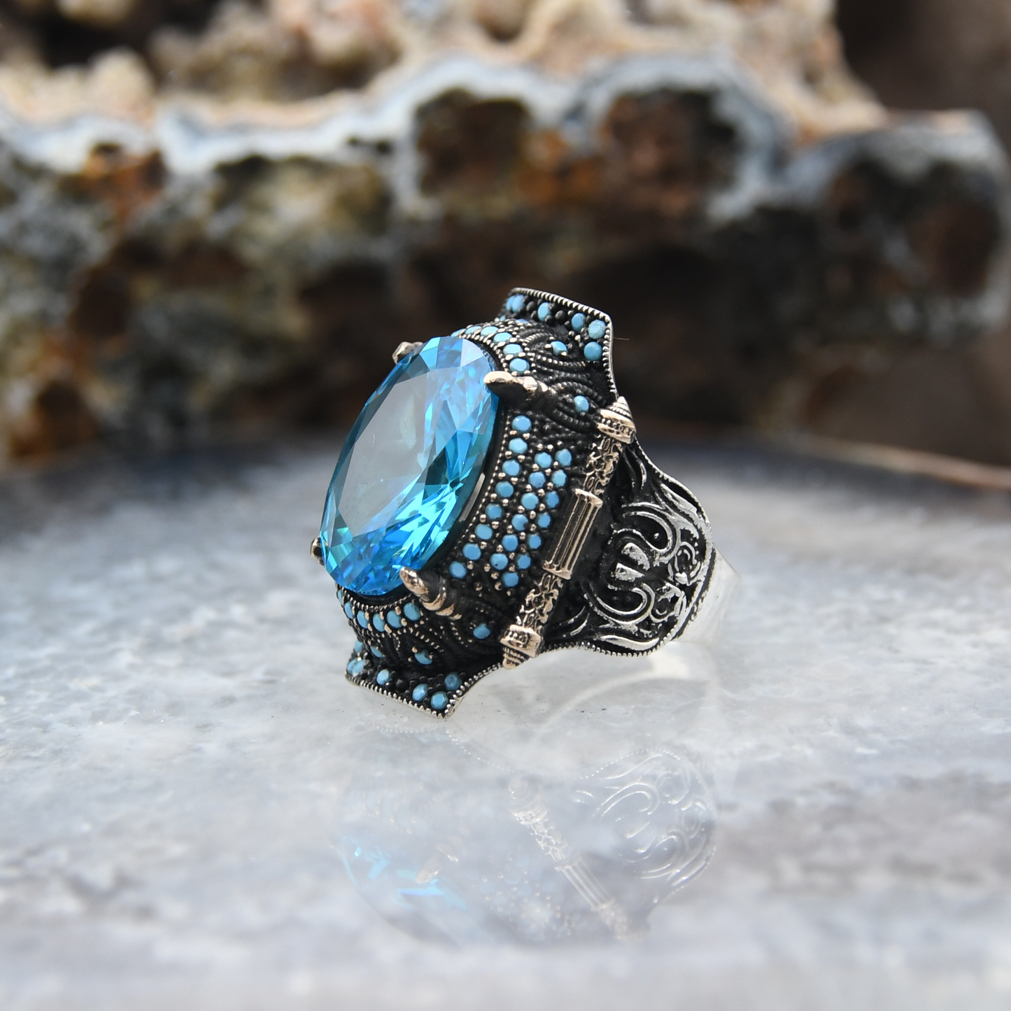 Aquamarine Taşlı Gümüş Yüzük