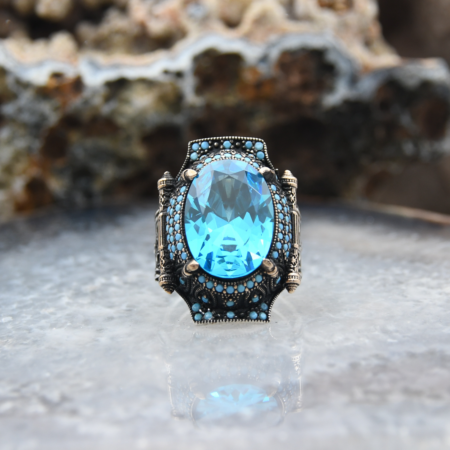 Aquamarine Taşlı Gümüş Yüzük