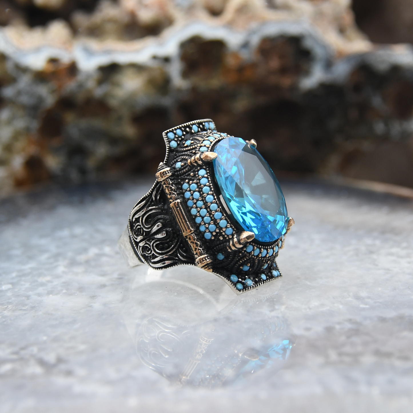 Aquamarine Taşlı Gümüş Yüzük