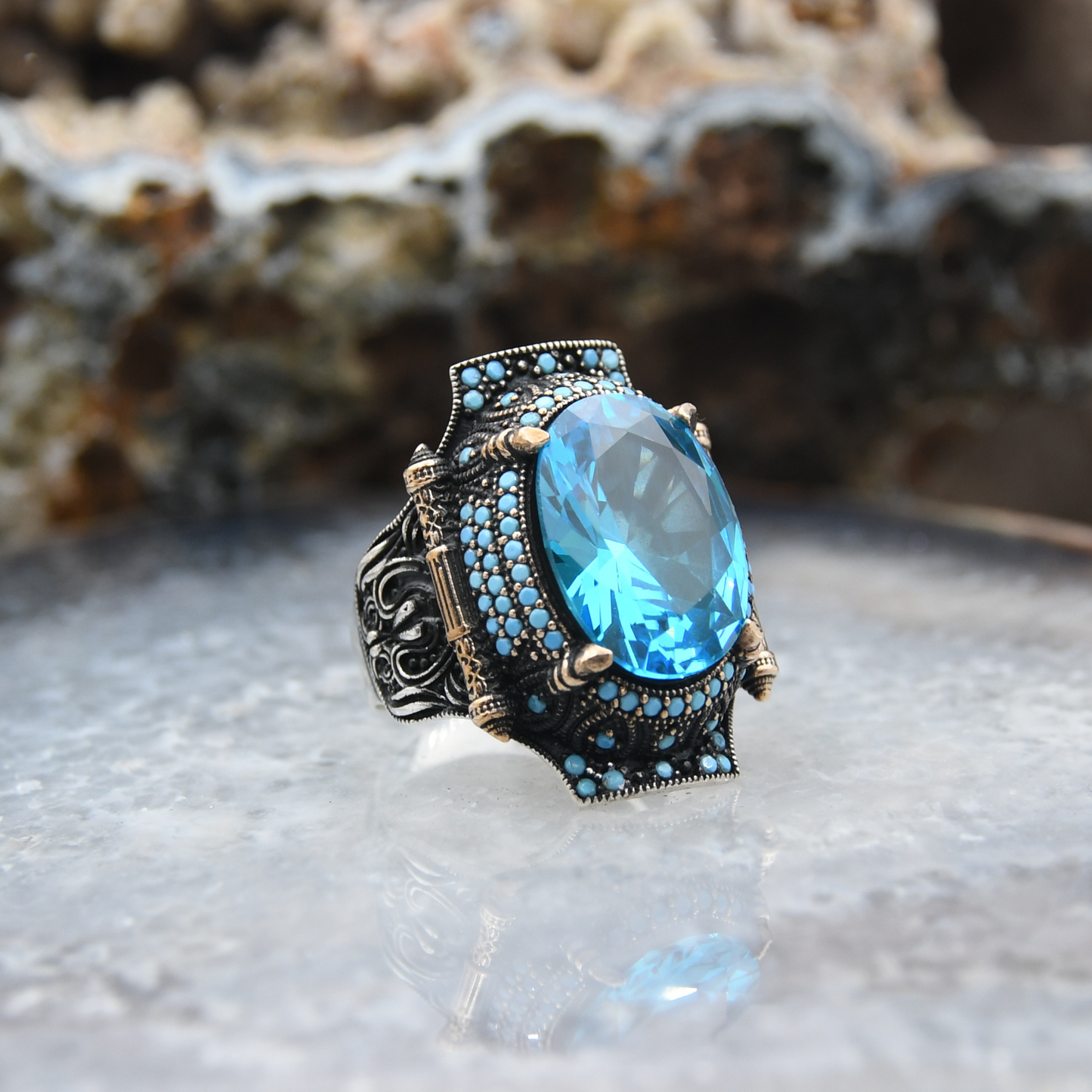 Aquamarine Taşlı Gümüş Yüzük