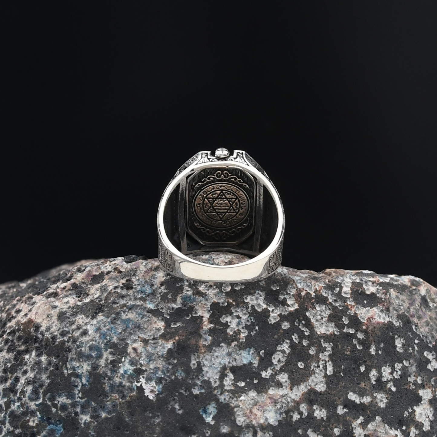 Ay Yıldızlı Ve Süleyman Mühürlü Gümüş Yüzük