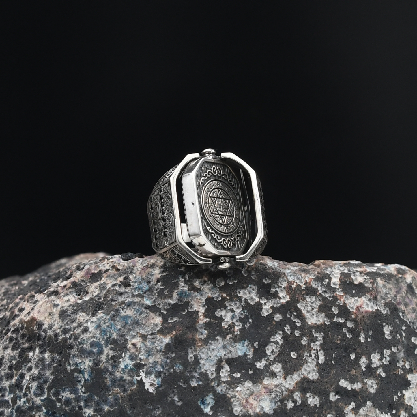 Ay Yıldızlı Ve Süleyman Mühürlü Gümüş Yüzük