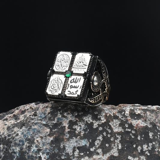 Hasbiyallah ve Mührü Şerif ve La Galibe Illallah ve Maşallah Yazlı Gümüş Yüzük